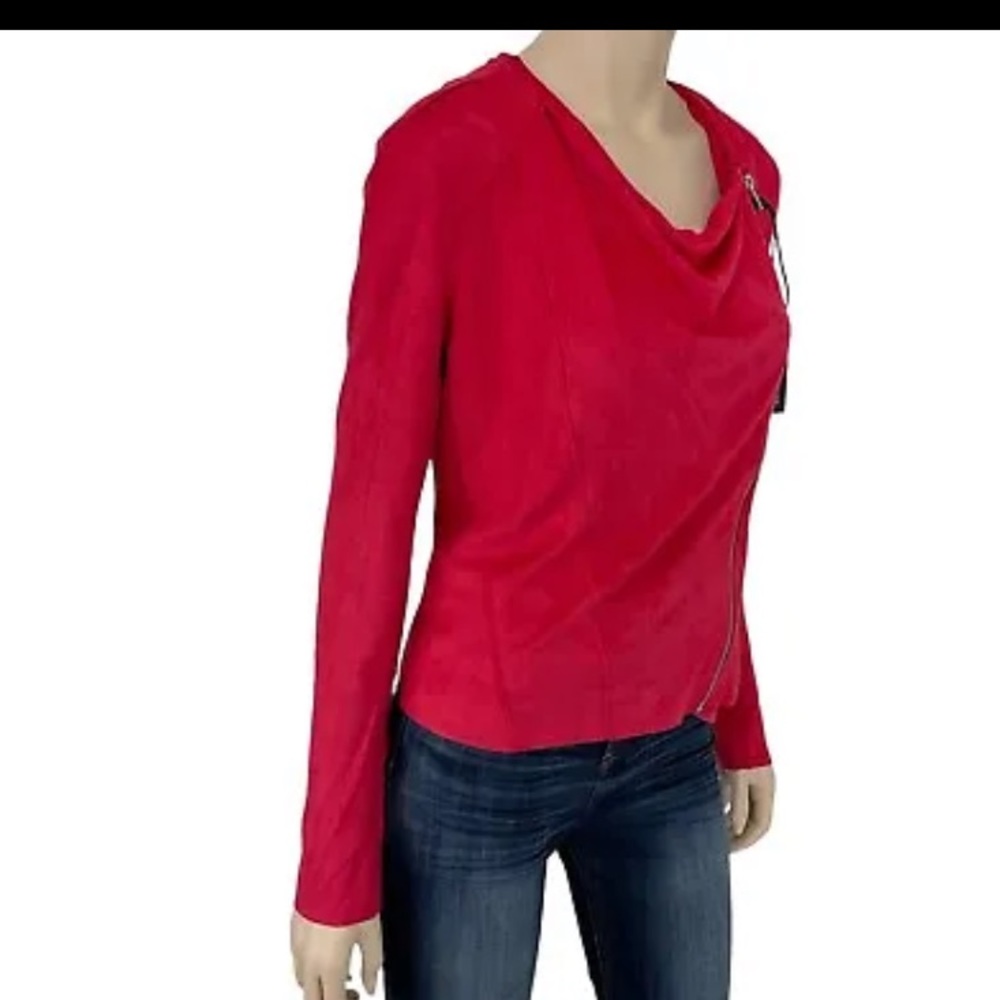 NWT BLANK NYC RED VEGAN FAUX LEATHER DRAPED ASYMMETRICAL MOTO STYLE JACKET - Picture 8 of 10